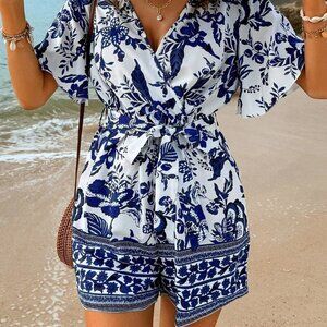 Multicolor Boho Womens Women's Plant Printed Jumpsuit
